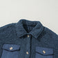 Blue Contrast Flap Pocket Single Breasted Teddy Coat