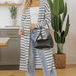 Black Stripe Print Open Front Duster Cardigan