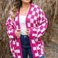 Bonbon Checkered Pattern Open Front Plus Size Cardigan