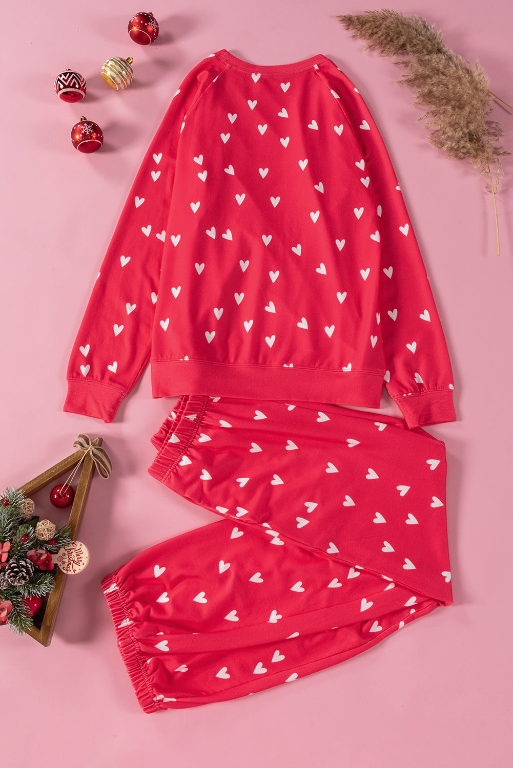 Fiery Red Valentines Heart Print Trousers Set