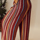 Red Boho Ethnic Striped Print Tie Waist Wide Leg Pants