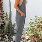 Green Textured Sleeveless V-Neck Pocketed Casual Jumpsuit