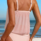 Pink Striped Mesh Knotted Hem Tankini Swimsuit