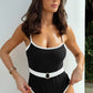 Black Contrast Trim Two Tone Belted One Piece Swimsuit