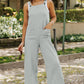 Gray Textured Wide Leg Overall with Pockets