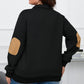 Black Plus Size Quilted Plaid Patch Henley Sweatshirt