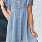 Beau Blue Flutter Sleeve Shirred Detail Button Up Denim Mini Dress