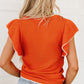 Russet Orange Contrast Trim Ruffle Sleeve Knitted Top