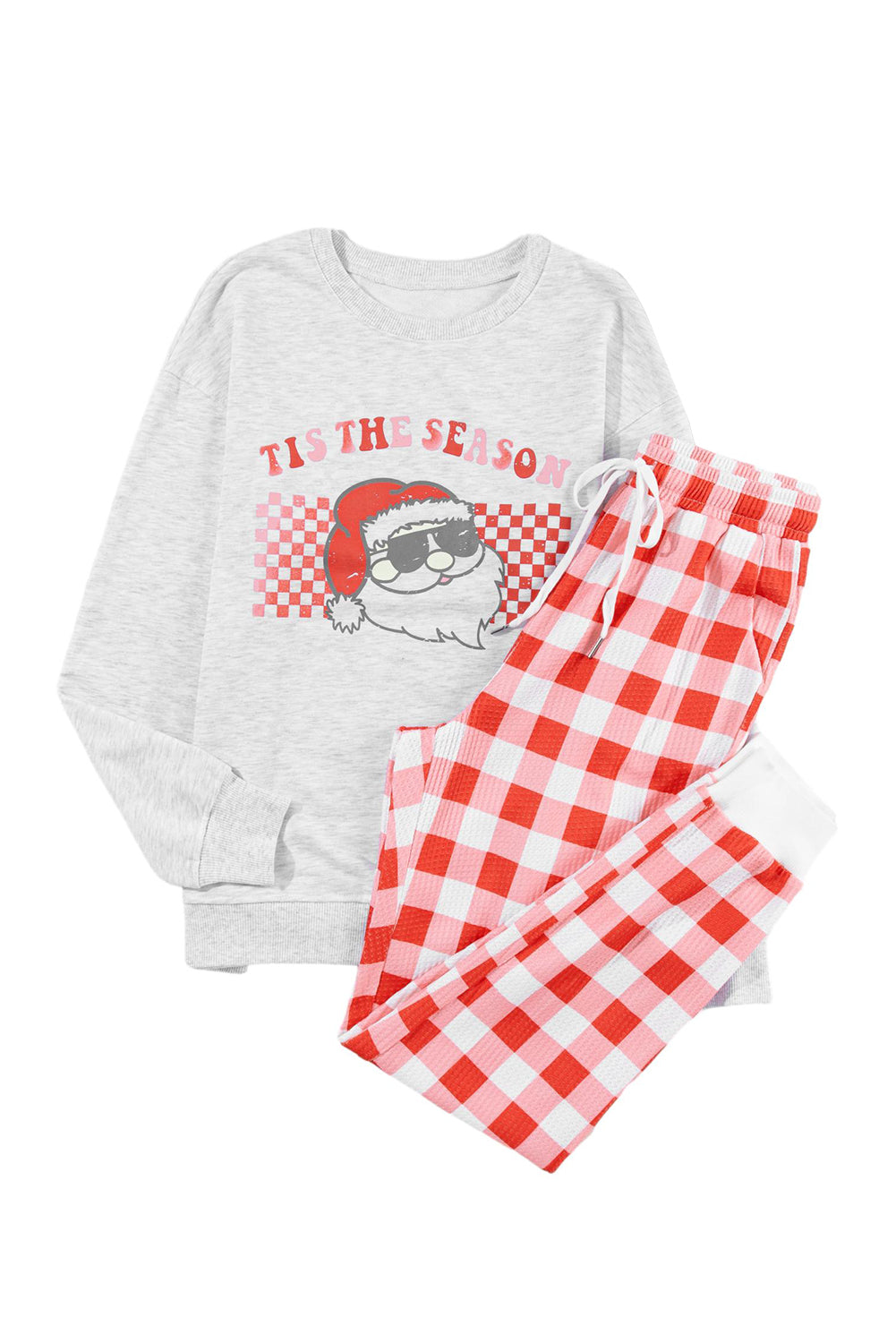 Multicolour Christmas Claus Graphic Top Plaid Trousers Lounge Set