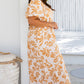 Apricot Floral Print Puff Short Sleeve Resort Plus Size Maxi Dress