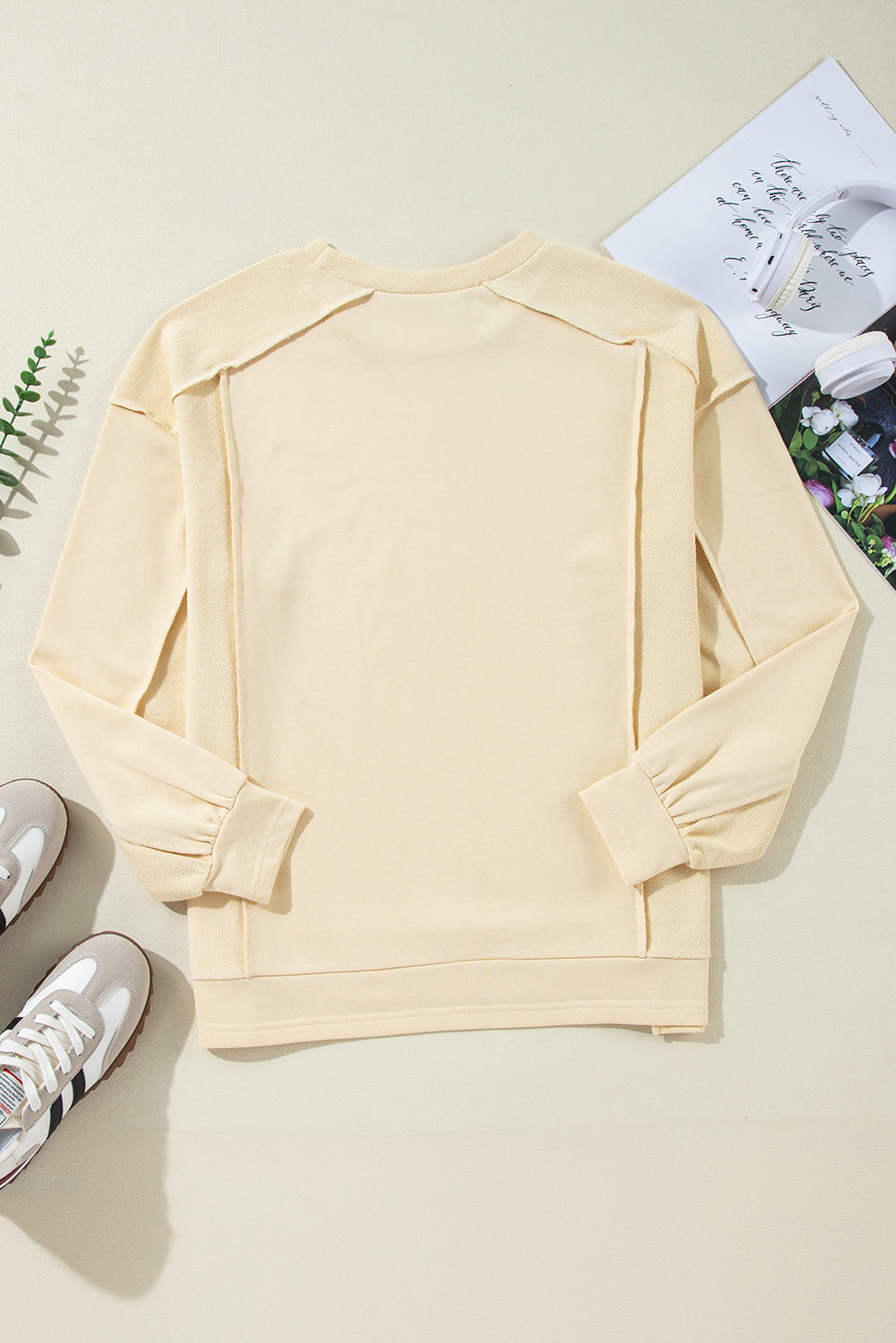 Mint Green Splicing Round Neck Pullover Sweatshirt