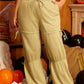 Beige Drawstring Adjusted Band High Waist Plus Size Pants