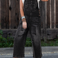 Black Distressed Bib Pocket Wide Leg Denim Overall