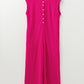 Bright Pink Terry Textured Sleeveless Button Front Wide Leg Jumpsuit