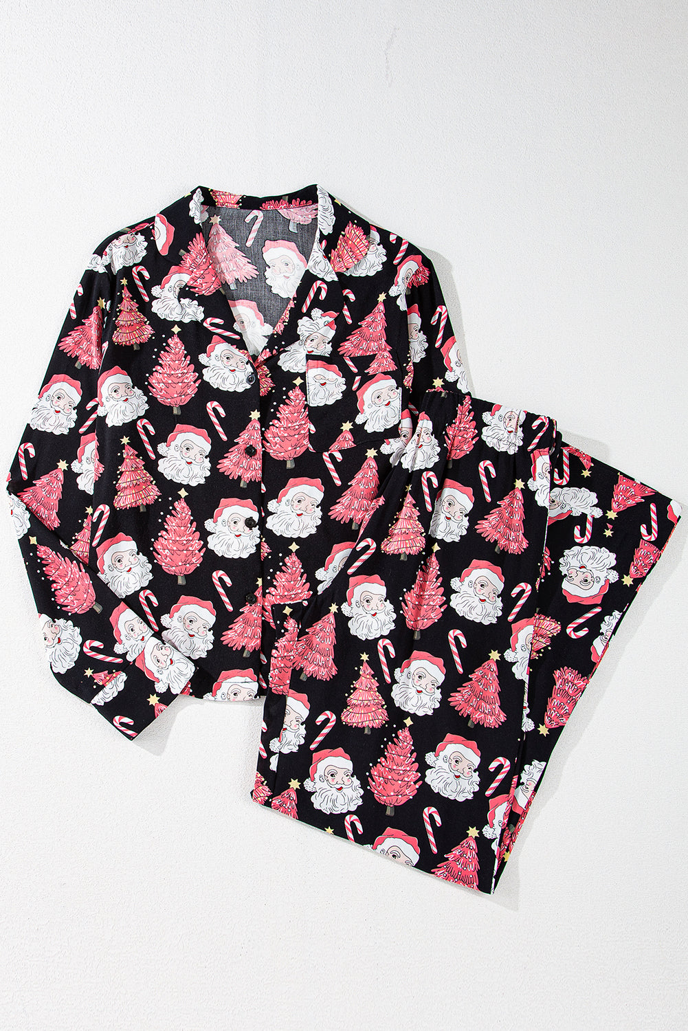 Black Christmas Santa Printed Two Piece Pyjamass Set