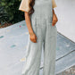 Gray Textured Wide Leg Overall with Pockets