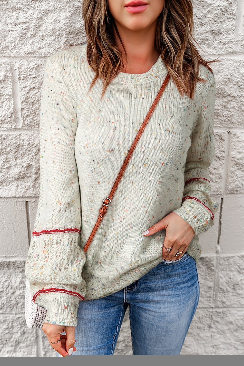 Pink Pilling Detail Patterned Sleeve Sweater