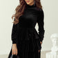 Evergreen Velvet High Neck Tiered Ruffle Mini Dress