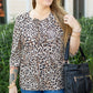 Khaki Leopard Print Lace-up Ruffled 3/4 Sleeve Plus Size Blouse