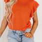 Russet Orange Contrast Trim Ruffle Sleeve Knitted Top