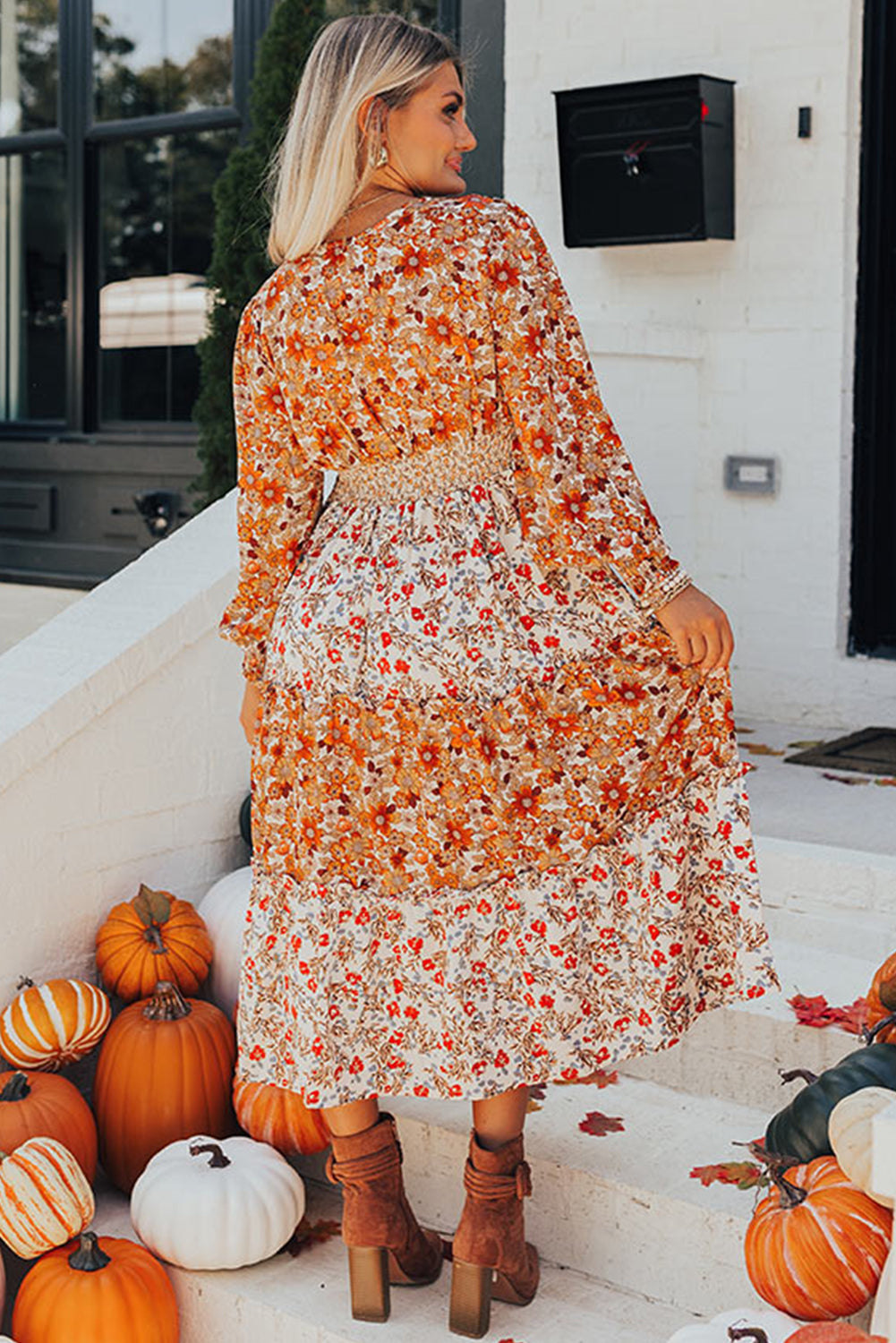 Khaki Plus Size Floral Tiered Ruffle Maxi Dress