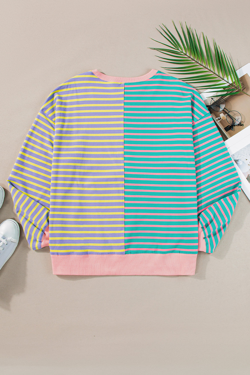 Brown Stripe Casual Stripe Colourblock Drop Shoulder Oversize Sweatshirt