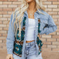 Blue Aztec Printed Denim Jacket