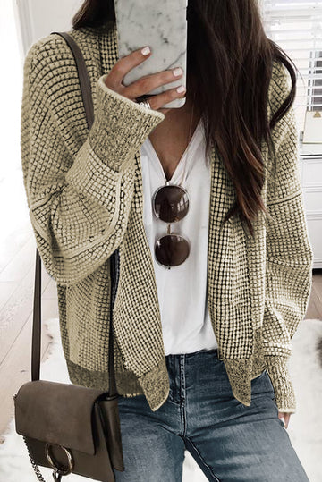 Black Plaid Contrast Trim Open Front Cardigan