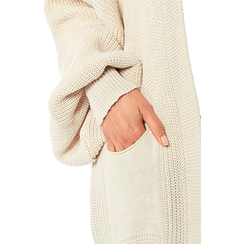 Oversized Long Cardigan Balloon Sleeve Chunky Rib Open Knit Pockets