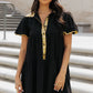 Black Sequin Trim Bubble Sleeve Game Day Shirt Dress