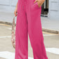 Rose Red Terry Knit Drawstring Smocked Waist Wide Leg Sweatpants