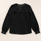 Black Lace Crochet Patchwork O Neck Long Sleeve Top