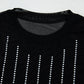 Black Rhinestone Decor Striped Mesh Long Sleeve Bodysuit