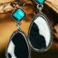 Black Cow Print Turquoise Drop Earrings