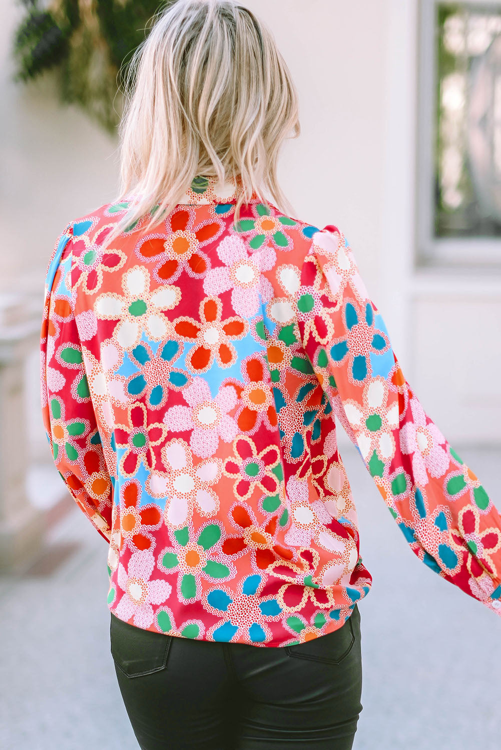 Multicolor Floral Print Bubble Sleeve Shirt