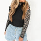 Black Floral Lace Patchwork Long Sleeve High Neck Slim Top