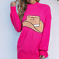 Rose Red YEEHAW Cowboy Hat Drop Shoulder Oversized Sweater