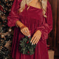 Red Tie Back Square Neck Velvet Babydoll Dress