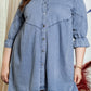 Light Blue Ruffled 3/4 Sleeve Buttoned Front Plus Size Denim Dress