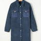 Blue Contrast Flap Pocket Single Breasted Teddy Coat