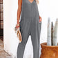 Green Textured Sleeveless V-Neck Pocketed Casual Jumpsuit