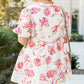 White Floral Print Lace up V Neck Balloon Sleeve Plus Size Shift Mini Dress