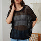 Whit Fishnet Knit Ribbed Round Neck Short Sleeve Sweater Tee