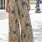 Multicolor Floral Print Shirred High Waist Wide Leg Casual Pants