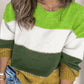 Green Plus Size Color Block Patchwork Sweater