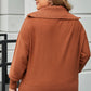 Brown Solid Ribbed Trim Plus Size Zip Collar Sweater