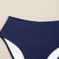 Blue Stripe Drawstring Tummy Control Mix-and-match 2pcs Tankini Swimsuit