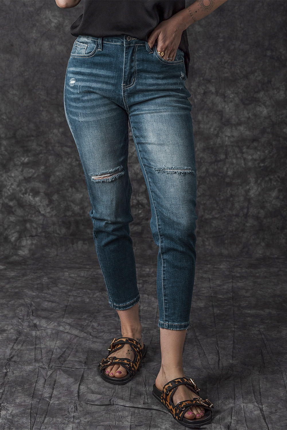 Blue Distressed Ripped Skinny Jeans