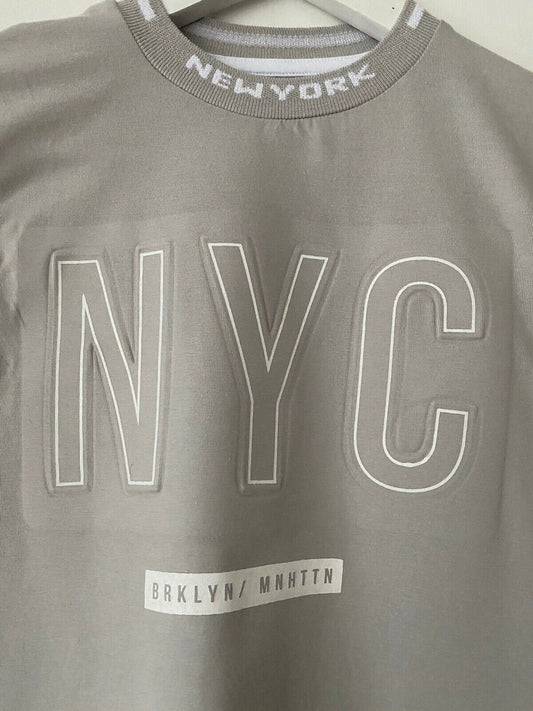 Boys Primark Grey T-Shirt NYC Logo Ages 7 8 9 10 11 12 13 14 15 Short Sleeve Tee