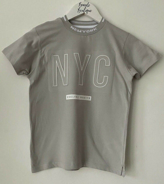 Boys Primark Grey T-Shirt NYC Logo Ages 7 8 9 10 11 12 13 14 15 Short Sleeve Tee
